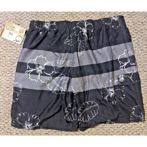 OP Men's E-Board Shorts Swim Trunks Size XXLHawaiian Floral Black + White  NWT - Picture 2 of 4